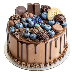 Wall Mural - Chocolate cake decorated with blueberries, cookies and chocolates 