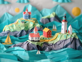 Origami Paper Illustration of the Bay of Fundy Tides