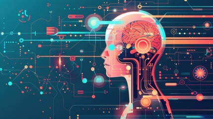 Poster - AI and scientific computing, data visualization, flat design illustration