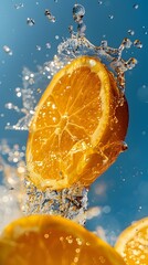 Canvas Print - Orange Slices Splashing in Water.