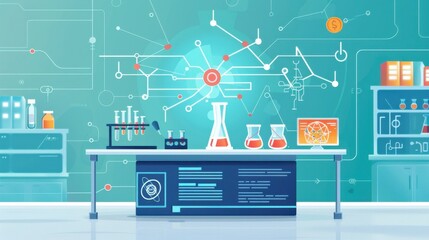Poster - AI experiments, physics lab, flat design illustration