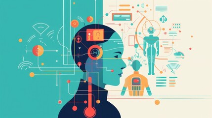 Wall Mural - AI in predictive analytics, big data research, flat design illustration