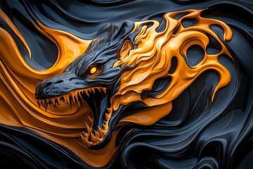 Poster - Surreal dragon artwork with fiery design, blending vibrant colors and intense textures. Perfect for fantasy, mythology, and art enthusiasts.