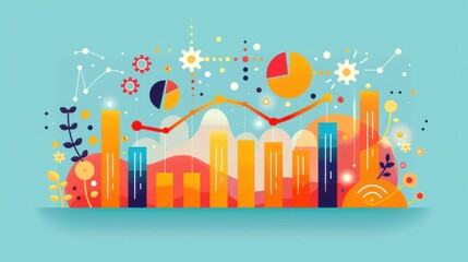 Poster - Analytical process, pie chart and data analysis tools, flat design illustration