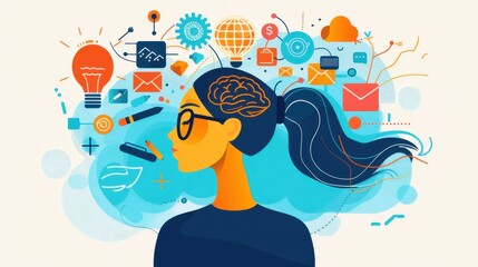 Poster - Assessment, Meaning, Determination, person evaluating, finding meaning, determined expression, flat design illustration