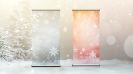 Wall Mural - Set two different empty roll up banners with gradient printed on white background. Design of Santa, soft. Copy space