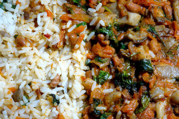 A Vibrant Rice and Vegetable Stew Served in a Traditional Asian Bowl During a Family Meal