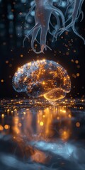 Wall Mural - futuristic ai brain concept merging human and digital intelligence, ai brain concept