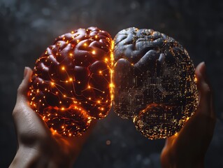 Wall Mural - futuristic ai brain concept merging human and digital intelligence, ai brain concept