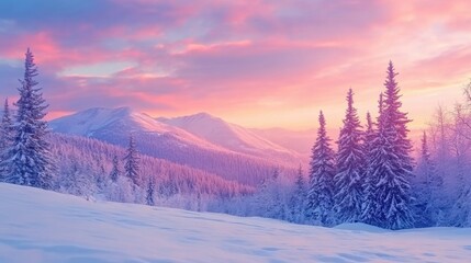 Poster - A snowy mountain with pine trees in the foreground, AI