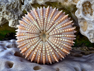 Wall Mural - A large shell with a white center and brown points