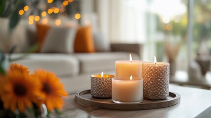 Wall Mural - A table with candles and flowers on it in a room, AI