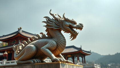 dragon statue at the temple isolated with white highlights, png