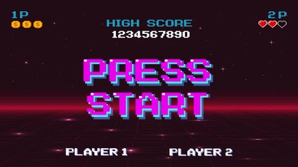 Wall Mural - press start. pixel art .8 bit game. retro game. for game assets .retro futurism sci-fi background. g