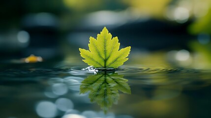 Canvas Print - Single Leaf Floating in Water - Photo