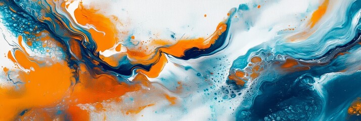 Poster - A dynamic and captivating abstract composition that features vivid blue, striking orange, and fluid white patterns