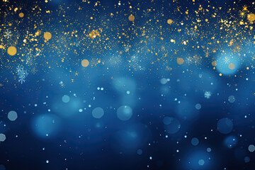 Poster - Blue background with silver and gold snowflake particles and blurred bokeh sparkles