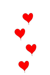 four red hearts on a transparent background