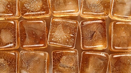 Wall Mural -   Ice cubes arranged on a counter alongside a wall with an array of ice cubes