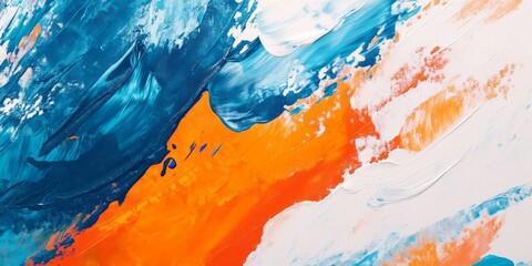 Poster - This dynamic abstract artwork features bold swirls and vibrant splashes of blue, orange, and white paint