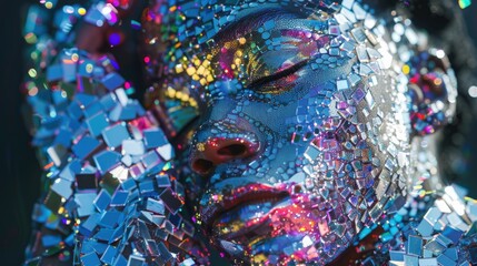 Poster - The individual showcases vibrant colors and reflective surfaces, creating an artistic visual effect under natural light