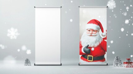 Wall Mural - Set two different empty roll up banners with gradient printed on white background. Design of Santa, soft. Copy space