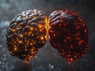 Wall Mural - futuristic ai brain concept merging human and digital intelligence, ai brain concept