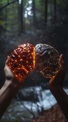 Wall Mural - futuristic ai brain concept merging human and digital intelligence, ai brain concept