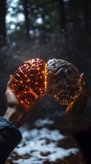 Wall Mural - futuristic ai brain concept merging human and digital intelligence, ai brain concept