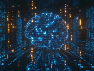 Wall Mural - futuristic ai brain concept merging human and digital intelligence, ai brain concept