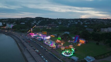 Wall Mural - Night over Amusement Park over Torquay Seafront from a drone, Torquay, Torbay, English Riviera, Devon, England, Europe