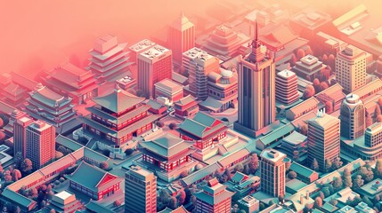 Poster - illustration skyline with minimalist buildings and simple geometric showing iconic landmarks