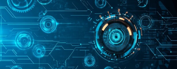 Wall Mural - an abstract background or banner with cogwheels, shapes, circuits, and gears. an illustration with i