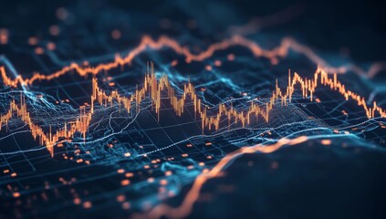 Wall Mural - An abstract backdrop with graphs and indicators showing growth or decline in the stock market.