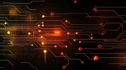 Poster - futuristic neon lines form a high-tech grid. yellow and orange connectivity.