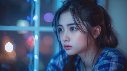 Poster - convey a moment of introspection and contemplation with a stock-style photo of a woman delicately op
