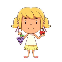 Canvas Print - Girl grapes and red apple