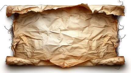 Sticker -   A sheet of brown paper featuring a circular gap and a attached string at its base