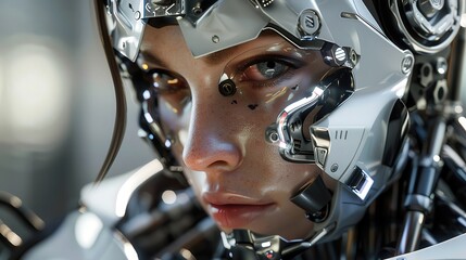 Poster - The humanoid robot displays intricate design elements while observing its surroundings with a contemplative expression