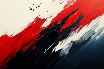 Poster - Abstract painting featuring bold red, black, and white strokes on a canvas