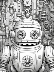 Wall Mural - Coloring book page cover old and rusty robot carton