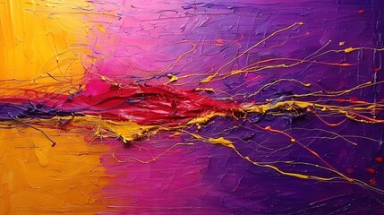 Wall Mural -   A vibrant canvas of purple, yellow, and red against a backdrop of purple and yellow