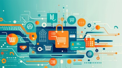 Poster - E-commerce security, protecting online transactions, flat design illustration