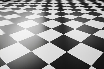 Poster - elegant black and white checkerboard floor design in a bright, modern space with natural light strea
