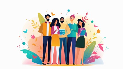 Poster - Employee resource groups, colleagues supporting each other, flat design illustration