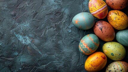 Canvas Print - Design a vibrant Easter background with colorful Easter eggs scattered across a lush green grass field.