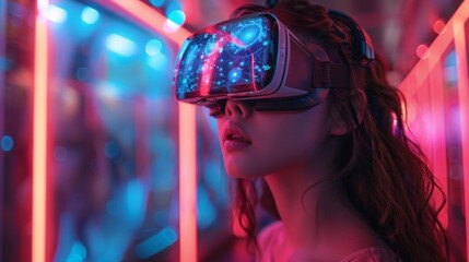 Poster - Design an immersive gaming environment where VR goggles users encounter AI opponents and navigate through spinning holographic obstacles.