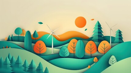 Environmental protection, renewable energy alternatives, flat design illustration