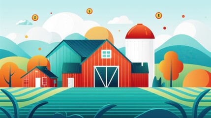 Poster - Farm transactions, using cryptocurrency, flat design illustration