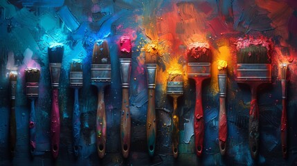 Fototapete - Devise a neon set of home improvement symbols, including shining